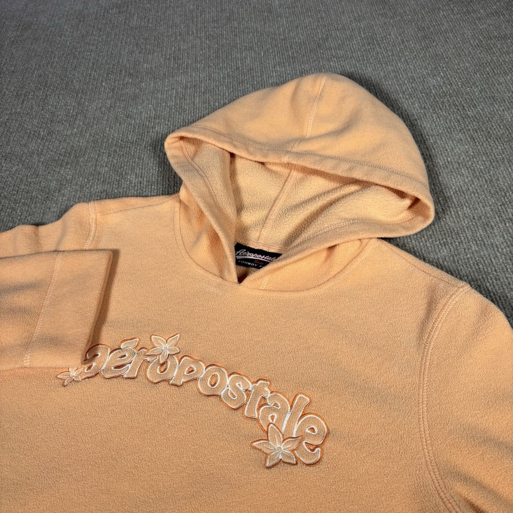 Vintage Aeropostale Hoodie‎ Sweatshirt Women L  Orange Fleece Embroidered 90s